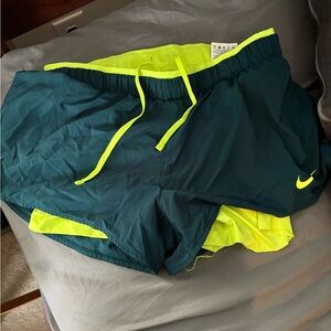 Nike women’s  Dark Green and Neon Yellow Athletic Shorts